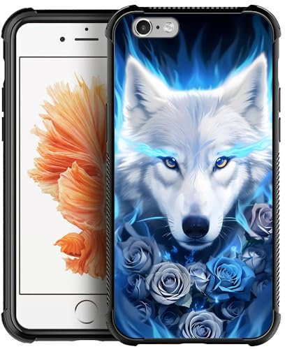 CARLOCA iPhone 6S Case,iPhone 6 Cases for Girls Women Boys Men Young,White Wolf Flower Pattern Design Shockproof Anti-Scratch Case for Apple iPhone 6/6S