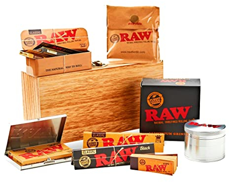 Kit Raw Grinder Caja de Madera Porta librillos cenicero portatil Papel Raw King sizey Papel Raw 1 1/4