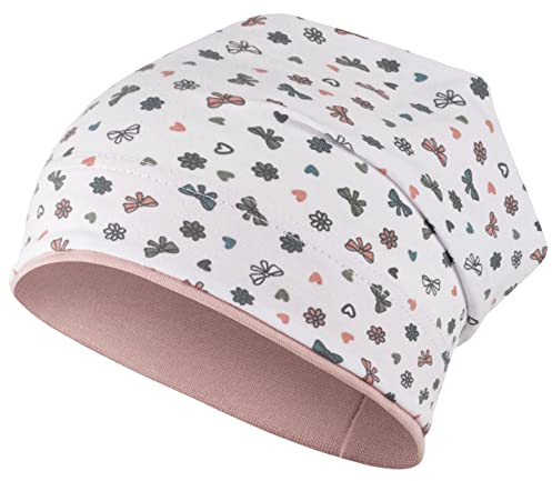 Mädchen Mütze Beanie Übergangsmütze Erdbeeren Blumen Frühling Herbst, Größe: 54/56, Farbe: Weiß