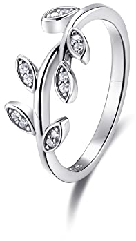 Candyfancy Olivenzweig ringe Silber 925 Damenring Zirkonia Bandring Olivenblatt Promise Ring Blätter SilberRing Geschenke für Damen Frauen Größe 54