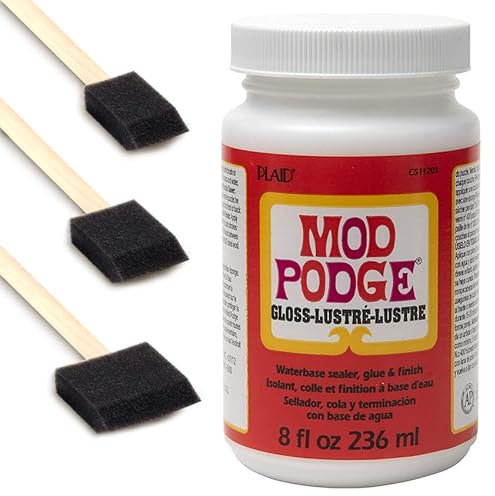 8oz Gloss Finish Decoupage Kit Glue Sealer with 3 Foam Brushes for decoupage Modelling Craft Non Toxic.