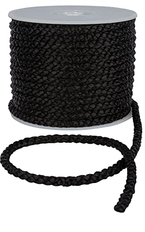 Discount Fabrics Crepe Cord - 6mm Premium Cotton Rope, Strong Macrame Cord for Projects, Piping Cord for Cushions, Nylon Drawstring Cord, Cotton Nylon Strong String (Black, 1m)