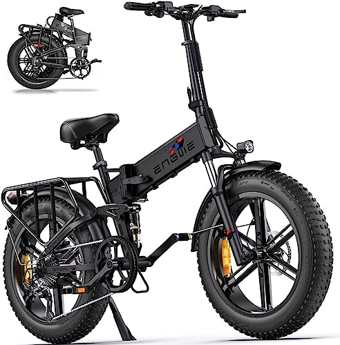 ENGWE Bicicletta Elettrica Pieghevole| 48V 16AH Durata 120KM| 20×4.0 Fat Tire|Sensore di Coppia| Sospensione Completa| 8 Velocità | ENGINE Pro (Nero)