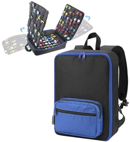 KISLANE Portable Carrying Case for Toy Cars or Matchbox Cars - 108 Capacity Storage Bag With 4 Pages and Front Pocket (Black, Case Only)