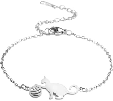 TEAMER Edelstahl-Katzenarmband Mondsichel Niedliches Katzenarmband liegendes Katzenarmband Doppelschicht-Perlen-Kettenarmband Katzenliebhaber-Schmuck für Frauen