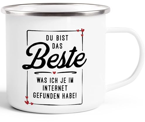 Moonworks® Emaille-Tasse Geschenk Liebe lustig Mann Frau Du bist das Beste was ich je im Internet gefunden habe emaille-weiß-silber standard