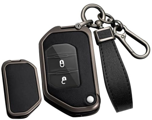 TECART Coque de clé de voiture intelligente - Convient pour Jeep Wrangler JL JK JLU XD Wrangler TJ Gladiator JT - Motif cuir - Portable - Accessoire B 3 boutons - Noir
