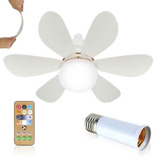 Deckenventilatoren mit Licht Lampe E27 Sockel und Fernbedienung,30w Deckenventilator Licht dimmbar,Leiser Deckenventilator 6 Flügel für Schlafzimmer,Wohnzimmer Küche 3 Geschwindigkeiten 3 Farben