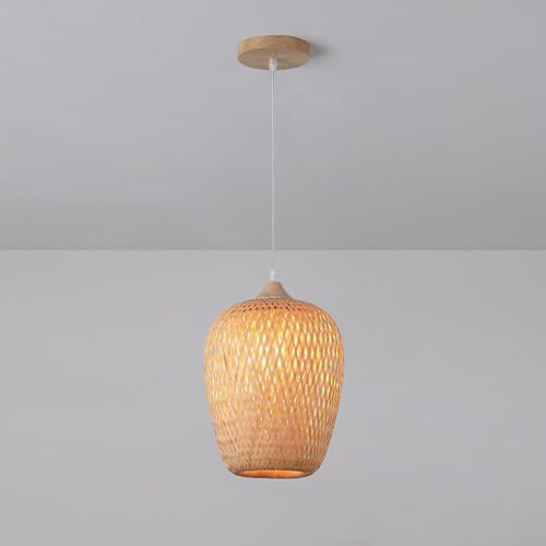 RXPVUXE Lámpara Colgante De Tejido Rústico, Mini Accesorio De Iluminación Colgante De Bambú Lámpara De Araña Boho Lámpara Colgante De Mimbre Lámpara De Madera Para Dormitorio Cocina Isla Mesa De Comed
