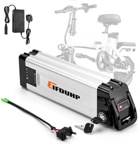 36V Ebike Battery 15AH, Folding Electric Bike Lithium Battery with 2 Pin Discharge Port, Charger, Safe Lock, LED Battery Level Light for 350W-50W Electric Bicycle Motor