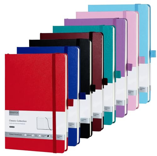 ONAVIA Confezione da 8 quaderni foderati per lavoro, viaggi, college, formato A5, 100 GSM, multicolore