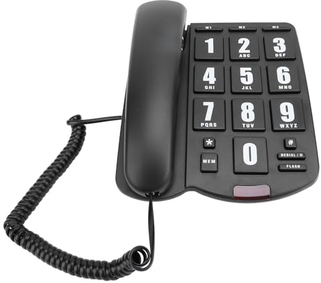 Téléphone à Grosses Touches pour Personnes âgées, Téléphone Fixe Filaire avec Numérotation à Une Touche, Sourdine, Recomposition, Volume Réglable, pour Malentendants et