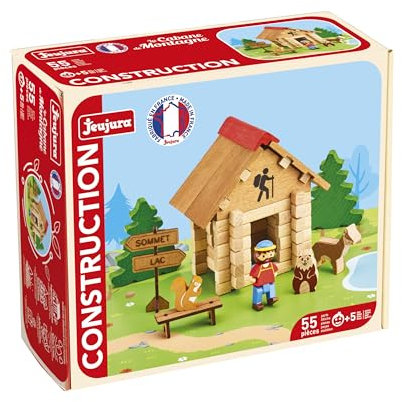 JEUJURA – La cabane de Montagne – 55 pièces - Jeu de Construction dans sa Valise en Carton - A partir de 5 Ans - Agilité - Créativité - Manipulation - Catalogue fourni – 8092