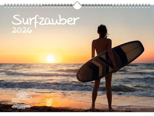 Surfzauber DIN A3 Kalender für 2026 Surfer und surfen - Geschenkset Inhalt: 1x Kalender, 1x Weihnachtsanhänger (insgesamt 2 Teile)