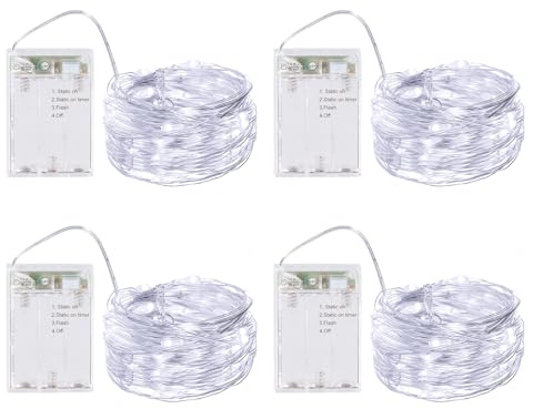 BXROIU Fairy Lights Battery with Timer 3 Mode String Lights for Bedroom Christmas Party Wedding Decoration (Cool White, 4 Pack 5 Meter)