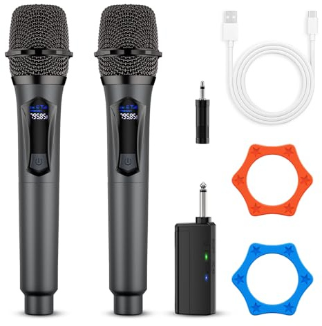 Wireless Microphones,Professional Dual Handheld Cordless Dynamic Mic System