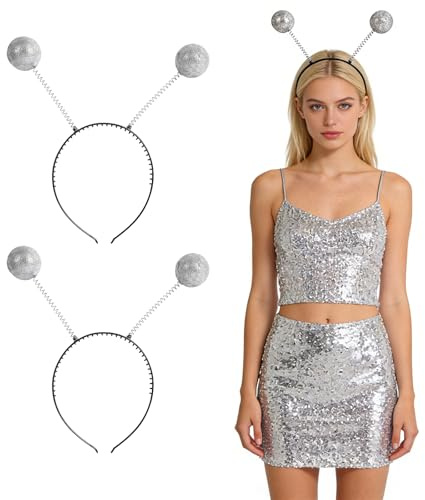 GYIOFAI 2 Stück Glitter Alien Haarreif Kopfschmuck für Damen Herren, Space Girl Haarreif Discokugel Stirnband Alien Kostüm Accessoires für Party Karneval Fasching Halloween Festival