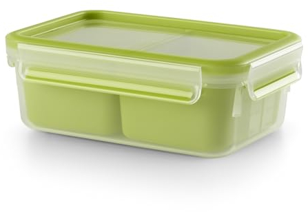 Tefal Boîte à déjeuner, Lunch box 1 L, 2 compartiments, Sans BPA, Hermétique, Compatible congélateur, micro-ondes, lave-vaisselle, Garantie 30 ans, Masterseal To Go Vert K3100512