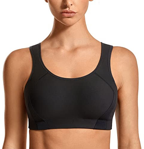 SYROKAN Damen Ohne Bügel Sport BH Starker Halt für Große Größen mit Einlage Schwarz 85E