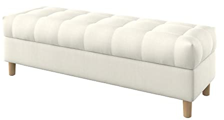 Furninero - Raffinierte gepolsterter Sitzbank Sitzhocker Sitzruhe Betthocker Ottomane, mit Stauraum, Gerundete Beine, 140 cm breit, Majestic Velvet Creme Stoff (Licht zu reinigende), Ecru