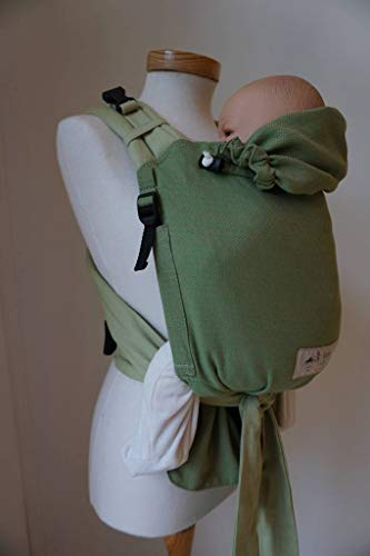 Storchenwiege Babytrage mit gepolsterten Trägern, für Babys ab Geburt, von 3,5kg bis 15 kg, Oeko Tex, 100% Baumwolle, deutsche Produktion (Grün)