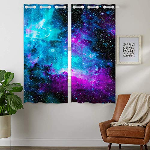 YISUMEI - Vorhang Blcikdicht - Nebel Galaxy Blue - 180 x 140 cm 2er Set Gardinen mit Ösen für Schlafzimmer Wohnzimmer