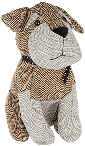 Elements Cute Door Stopper for Home and Office - Tweed Brown Dog Weighted Fabric Animal Door Stopper, 10-Inch, Multicolor