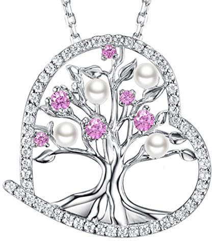 Zavest Tree of Life Necklace for Women Birthday Gifts October Birthstone Jewellery Pink Tourmaline Sterling Silver Necklace