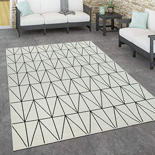 Paco Home Outdoor Teppich wetterfest Skandinavisch für Terrasse, Balkon & Garten pflegeleicht & robust Modernes Design Indoor & Outdoor geeignet, Grösse:160x230 cm, Farbe:Weiß