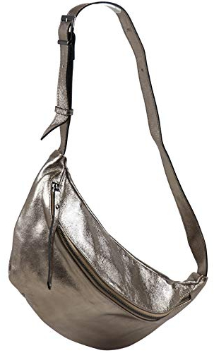 SH Leder echt Leder Damen Unisex Brusttasche für Festival Reise mittelgross Hüfttasche Crossbody Bag Frauen Ledertasche 37x21cm Fania G697 (Bronze Metallic)