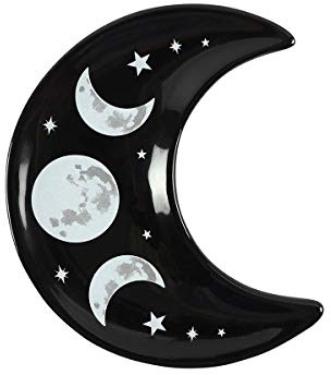 Grindstore Crescent Moon Trinket Dish Ornament Black 11x12cm