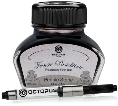 Octopus Fluids Pebble Stone Fountain Pen Ink in Pastel Colours, Converter Included, Writing Ink in Inkwell, Grey 30 ml