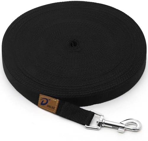 DELEE Dog Training Lead, 30m/100ft Extra Long Line Dog Leash, Durable Nylon Lead for Pet Training, Camping Play, Backyard(30m, Black)