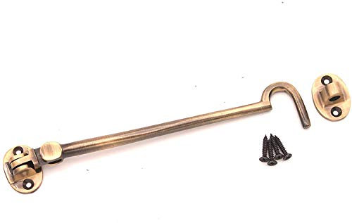 8 (200mm) Antique Heavy Duty Brass Cabin Hook & Eye Silent Catch/Latch/Holder/Back Gate/Shed/Patio Door