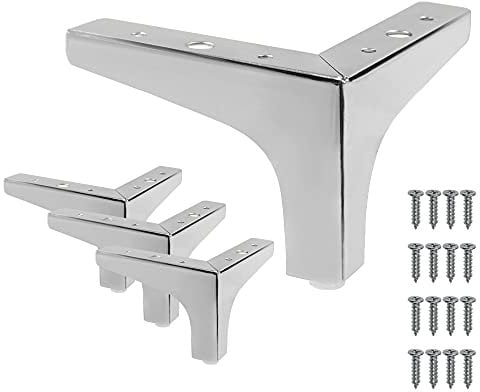 Cjueiom 10cm / 4 Inch Furniture Legs Chrome Sofa Legs Set of 4, Modern Table Legs Metal Triangle Furniture Feet, Sofa Foot Couch Legs Replacement for Cabinet Cupboard Chair Ottoman