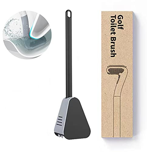 Simoda WC-Bürste mit langem Griff Golf-Silikon-Toilettenbürste 360° Keine Sackgassen-Reinigungsbürste mit Schnelltrocknendem Halter Wandmontiert Tiefenreinigung (Schwarz)