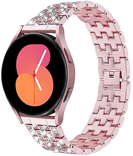 Miimall Damen Armband für Samsung Galaxy Watch 5/5Pro/4 40mm 44mm Ersatzarmband, 20mm Bling Kristall Strass Metall Armbänder Uhrenarmband für Samsung Galaxy Watch 4 Classic 42 46mm - Rosa
