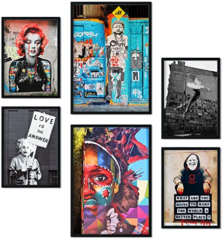 Nacnic Satz von 6 Bilder Graffiti. Ästhetische Wandkunstdrucke für Schlafzimmer oder Wohnzimmerdesign. Größen A3 & A4. Ungerahmt.
