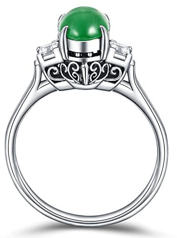Fingerring Damen, Ringe Verlobung Weißes Gold 18 Karat Weißgold Grün 2ct Natürlicher Ovaler Smaragd Ring Verlobung Geschenke Größe 57 (18.1)