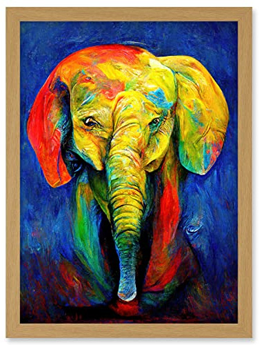 Doppelganger33 LTD Surreal Baby Elephant Colourful Abstract Bright Artwork Framed Wall Art Print A4