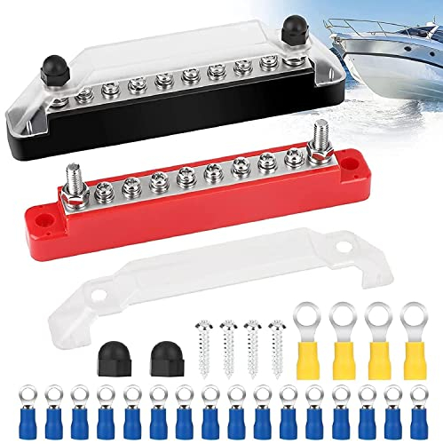 Linkstyle 12V Bus Bar, Marine150A 1/4 Stud Power Distribution Block, Battery Busbar Terminals with Cover for Automotive Car Boat RV