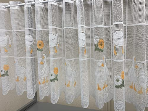 Maple Textiles Country Kitchen Ducks/Geese Goose Cafe Net Curtain With Daisy Yellow Flowers For Kitchen Windows Available in 3 Drops Sold Per Metre Quantity Cut to Width (18(45cm) Drop)