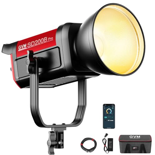 GVM Pro SD200B Lampe vidéo LED 200 W, kit d'éclairage de Photographie avec réseau maillé Bluetooth/contrôle DMX, kit d'éclairage continu 2700 K-6800 K pour Youtube, Film, 45400 lux/1 m, 12 Effets de