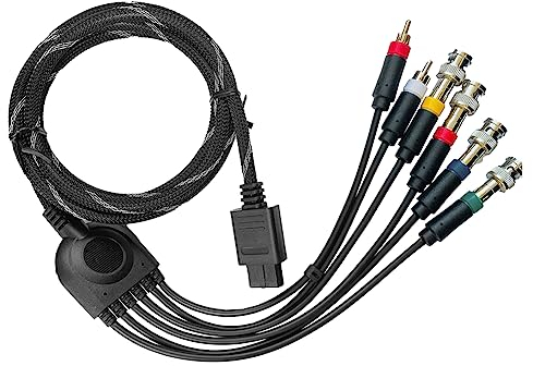 Jerilla N64 RGBS-Komponentenvideo-Kabel, RGB RGBs AV-Audio-Video-Kabel 1.8m mit 4 BNC-Steckern Kompatibel mit Nintendo 64/GameCube/SNES/SFC-Konsole, CRT-Monitor