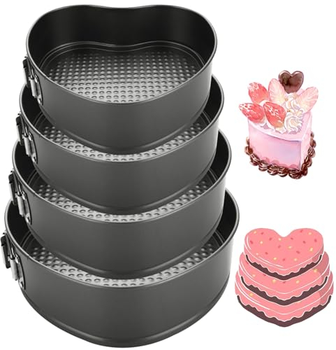 YOUNTHYE Lot de 4 moules à gâteau en forme de cœur - 18 cm/20 cm/22 cm/24 cm - Avec revêtement antiadhésif - Mini moule à charnière romantique avec levier de serrage - Gris foncé - En acier au carbone