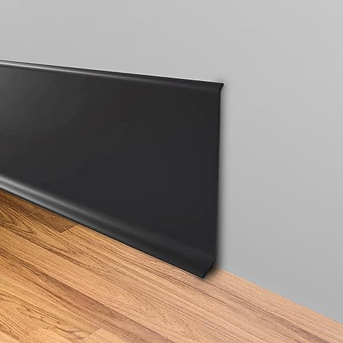 MENAYODA Battiscopa in PVC morbido, larghezza 10 cm, listello decorativo flessibile con forma a S per coprire fessure angolari (12 m, nero)