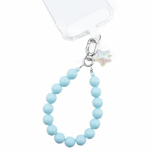 Qyoocom Handyanhänger,Handykette Perlen Bunt Kurz,Handy Universal Perlen Schlüsselband Abnehmbares Geeignet für alle Smartphones mit 2 Patch (Blau Perlen 14mm)