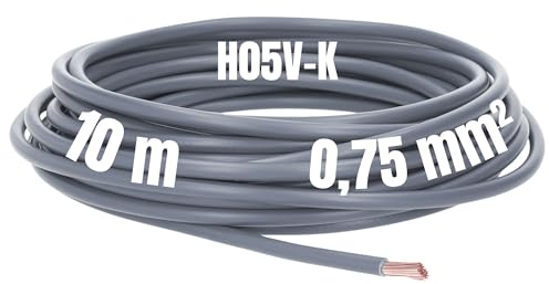 Kalitec 10 metros H05V-K 0,75 mm² gris cable flexible I PVC cable individual I cable 0,75 mm2 I cableado fino I cable de un solo cable I alambre de conmutación ignífugo