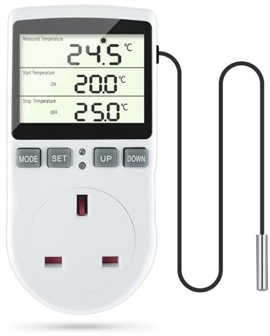 DoRight Digital Temperature Controller,LCD Screen Heating Cooling Temperature Switch,Thermostat UK Plug 250V/13A Digital Temperature Controller for Greenhouse Farm Terrarium Reptile