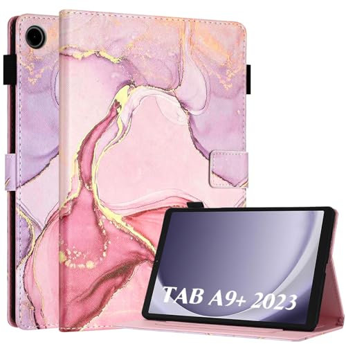 Fancity Case for Samsung Galaxy Tab A9 Plus / A9+ 11 Inch 2023, PU Leather Cover with S Pen Holder, Card Slot KickStand & Smart Wake Sleep for Galaxy Tab A9+ Tablet (SM-X210/X216/X218), Marble Pink